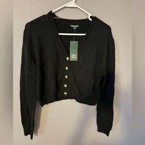 Wild Fable Black V-Neck Button-Up Sweater